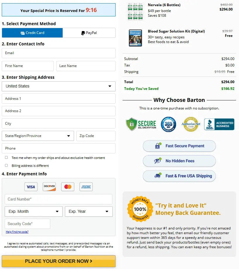 Nervala Secure Checkout Process